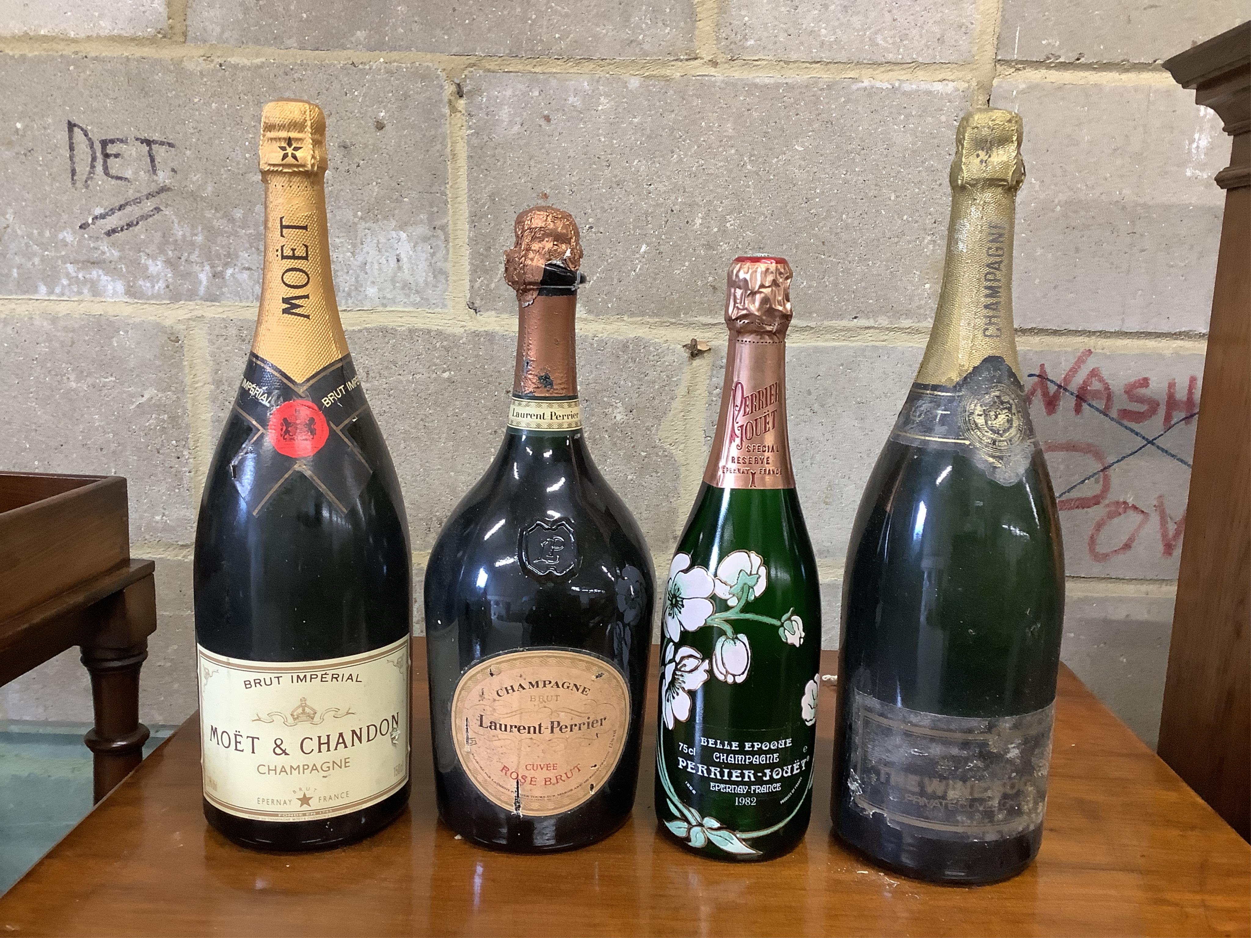 Ten bottles of assorted champagne to include Krug, Taittinger, Laurent-Perrier and Moët. (From a local private cellar). Condition - some labels degraded